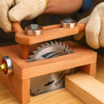 A collection of 20 innovative woodworking tools arranged neatly, showcasing various clamps, measuring devices, drills, saws, and maintenance kits, with some tools highlighting their unique features like ergonomic handles or digital readouts, all against a clean workshop background.