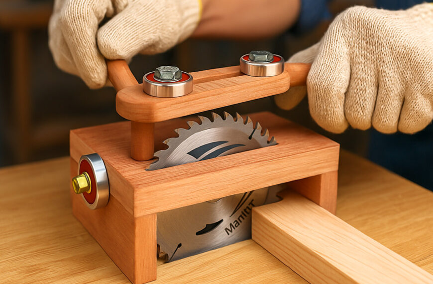 A collection of 20 innovative woodworking tools arranged neatly, showcasing various clamps, measuring devices, drills, saws, and maintenance kits, with some tools highlighting their unique features like ergonomic handles or digital readouts, all against a clean workshop background.