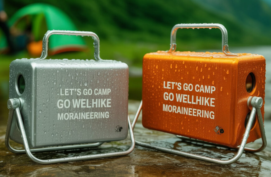 A flat lay image showcasing various camping gear and survival tools arranged on a rustic wooden surface, with the title "30 Genius Camping Hacks That Will Change Your Experience" overlaid in bold white text.