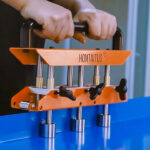 Cool tools on Amazon collage featuring a cordless die grinder, electric tile saw, extended reach ratchet, and precision hand tools. Must-have workshop gadgets for DIY projects.