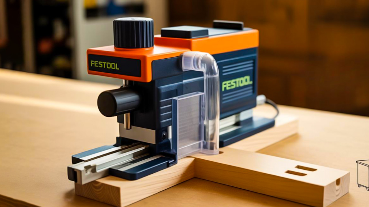 Festool tools collection showing a TS 55 F track saw, a Cordless Systainer extractor, and the Domino joiner on a workbench, representing DIY expert and woodworking precision.