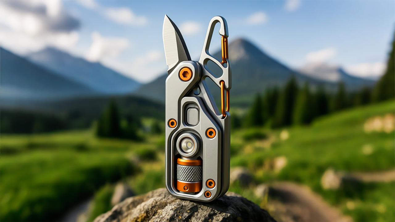 A flat-lay photo showcasing essential Everyday Carry (EDC) gear, including the YSMART Tipen Mini Pen, PICHI X2S Minimalist Multitool, COAST Folding Pocketknife, Rhinokey Wallet Tracker Card, and TUNENGE Keychain Flashlights, organized against a dark, tactical background.