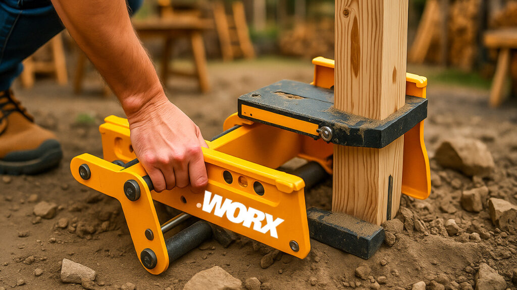 A collection of 20 essential woodworking tools and jigs, including the Kreg Concealed Hinge Jig, Massca Locking C-Clamp, Festool Domino joiner, and Saker mini table saw, shown in a well-organized workshop environment.