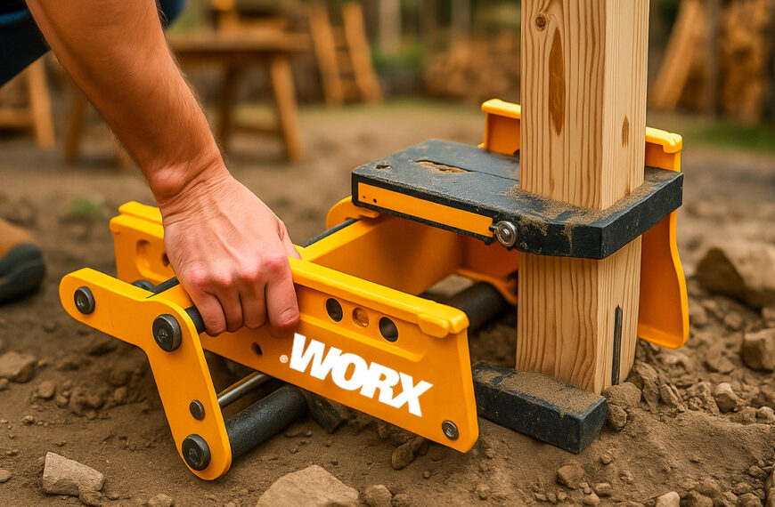A collection of 20 essential woodworking tools and jigs, including the Kreg Concealed Hinge Jig, Massca Locking C-Clamp, Festool Domino joiner, and Saker mini table saw, shown in a well-organized workshop environment.